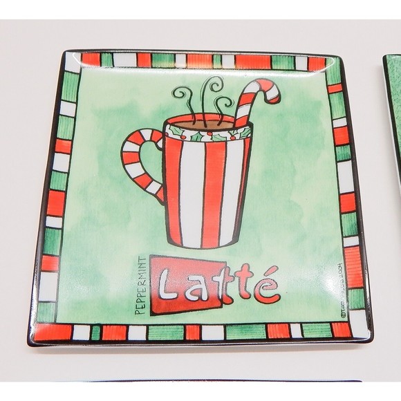 Boston Warehouse Jingle Java Appetizer Plates by Tara Reid Porcelain Set of 4 - Picture 2 of 11